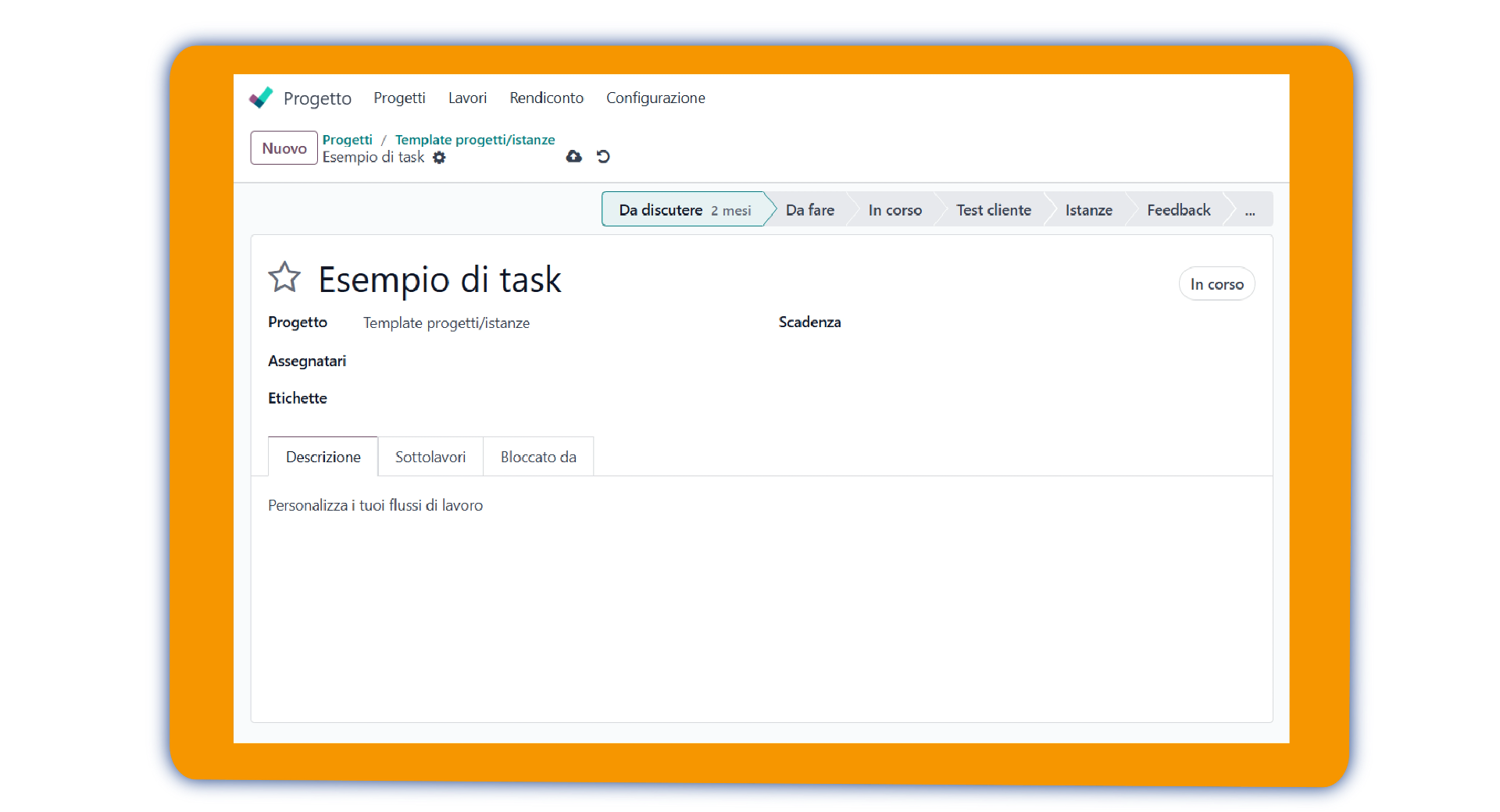 task personalizzata in uso nel software